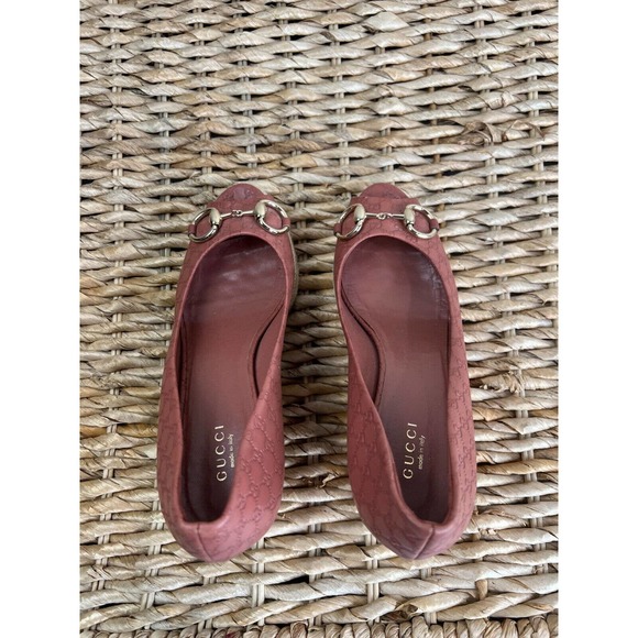 Gucci Women‎ Leather Peep-Toe Horsebit Espadrille Wedges Red Size 38 - Picture 12 of 16